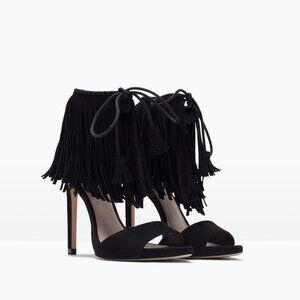 Zara Black Fringe heels